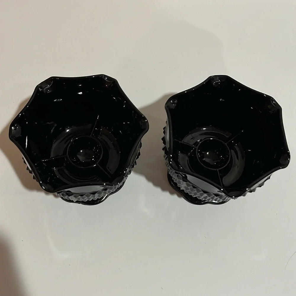 Indiana Glass Tiara Black Cameo‎ Diamond Point Candlestick Holders